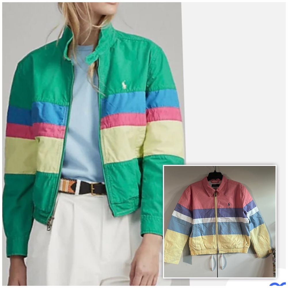 RALPH LAUREN rare Poplin Windbreaker Colour Block Womens Size L Jacket Rare